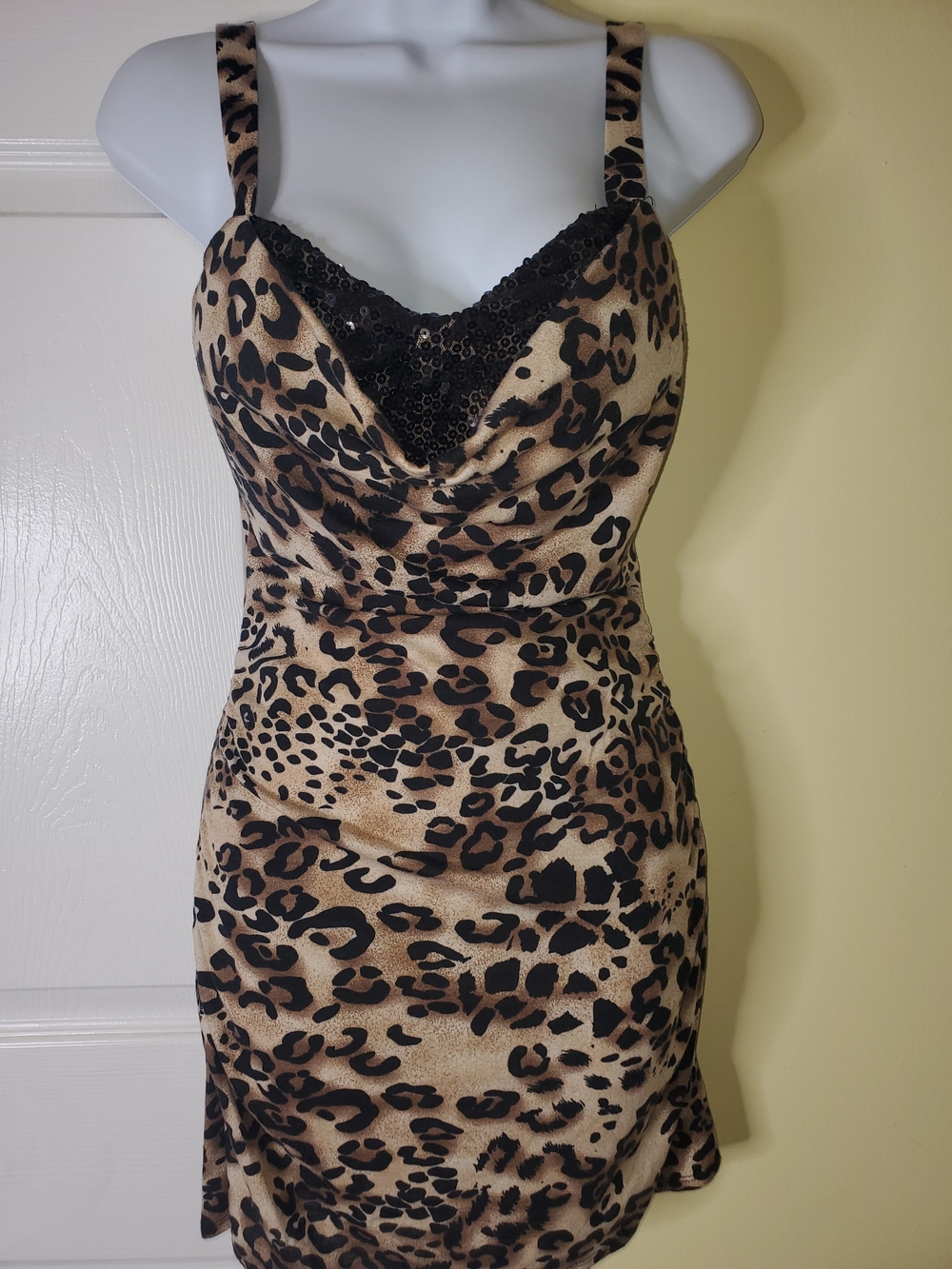 Y2K Almost Famous Leopard Print Bodycon Dress | Medium | McBling Party Dress